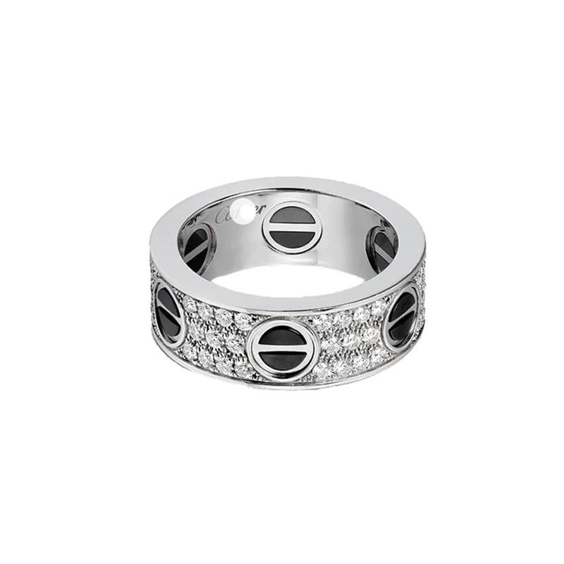 18K White Gold Love Diamonds Ceramic Ring
