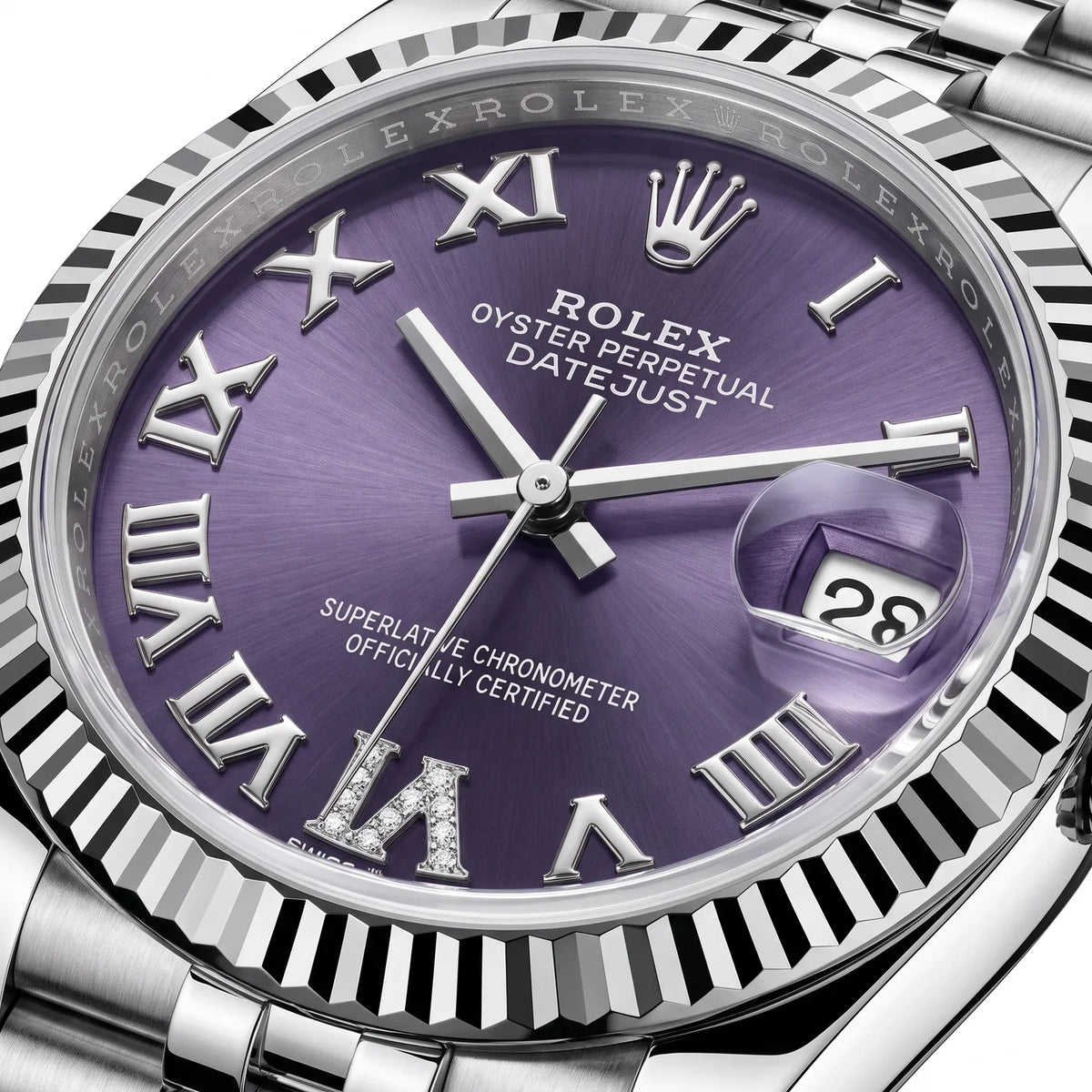 L'amour Datejust Roman Index VI Diamond Aubergine Dial Watch