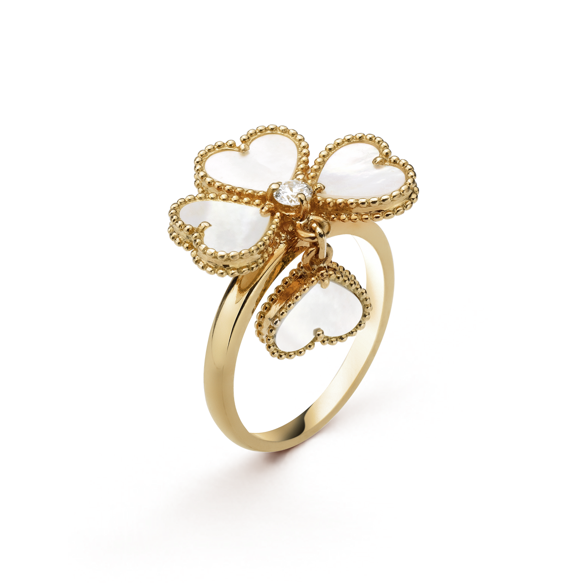 18K Sweet Alhambra Effeuillage Pearls Ring