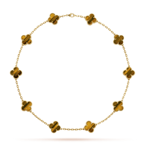 18K Vintage Alhambra Tiger Eye 10 Motifs Necklace