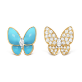 18k Two Butterfly Turquoise Earrings
