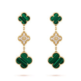 18k Magic Alhambra Three Malachite Motifs Earrings